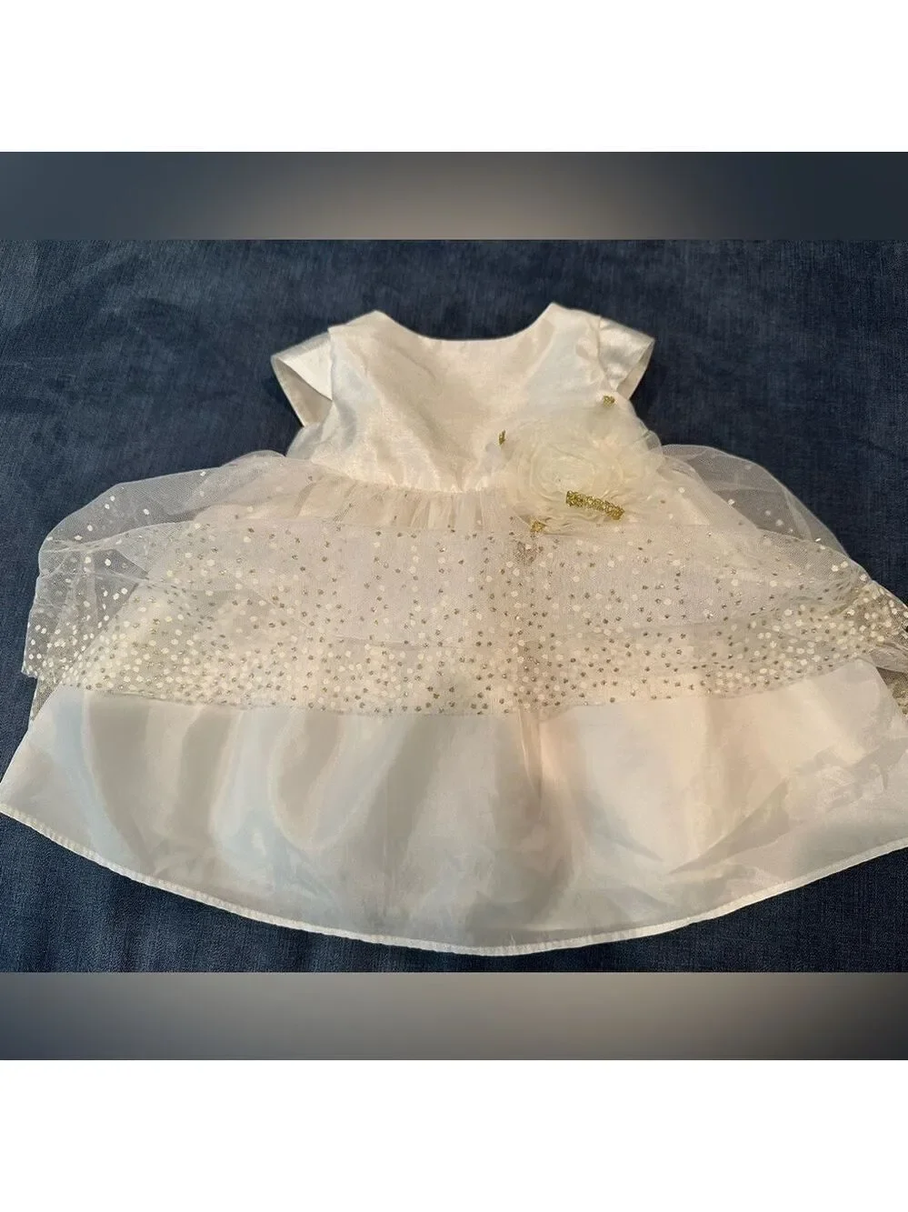 Special Occasion by Marmellata👸Ivory Tulle Dress w/Rose, Gold Sparkles & Ribbon